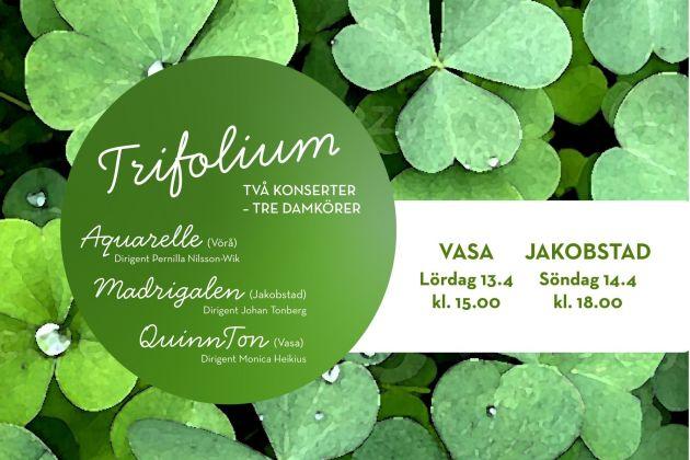 Gröna klöverblad och information om körerna och konserternas tidpunkter.